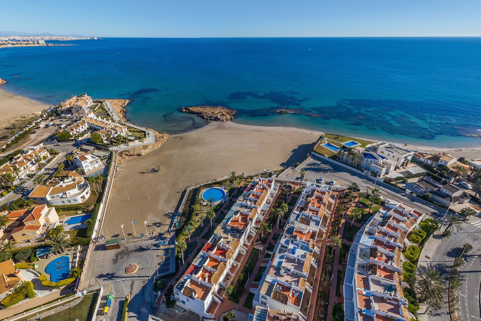Cala Capitan beach aerial drone view Costa Blanca Spain